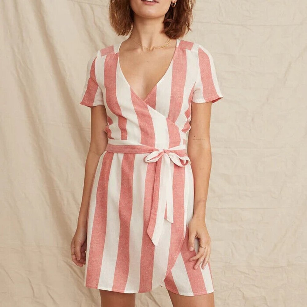 Marine Layer Pink and White Striped Wrap Dress